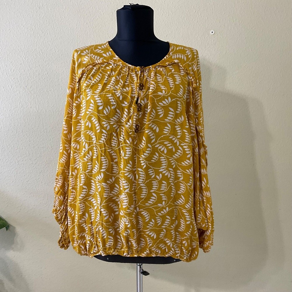 Maeve Anthropologie blouse Boho Festival peasant Lg.  pop over Yellow/White top